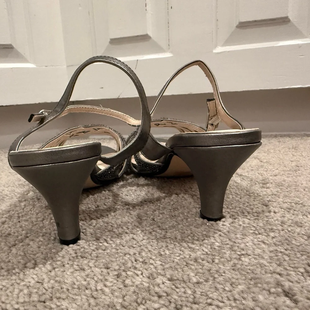 Benjamin Walk Silver Rhinestone Strappy Heels | Ankle Strap Evening Shoes size 8